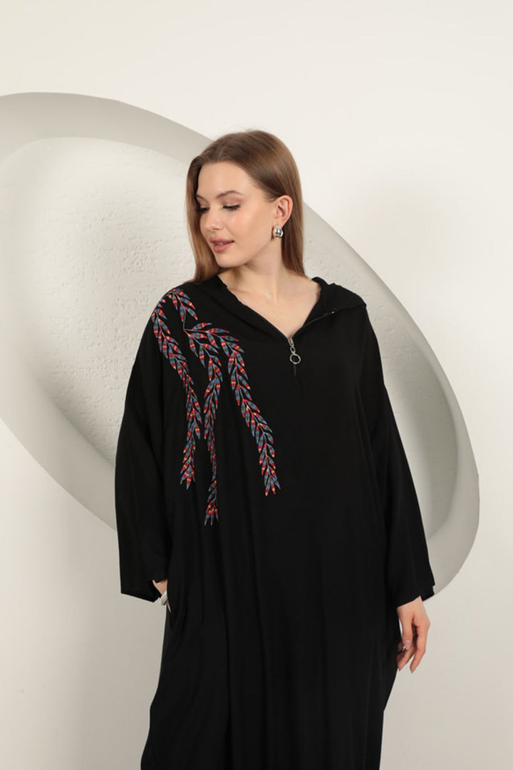 KKT Viscose Leaf Embroidered Dress-Black - Schwerte