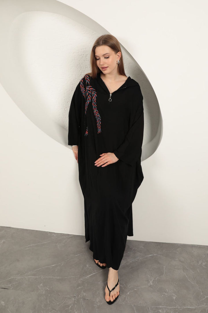 KKT Viscose Leaf Embroidered Dress-Black - Schwerte