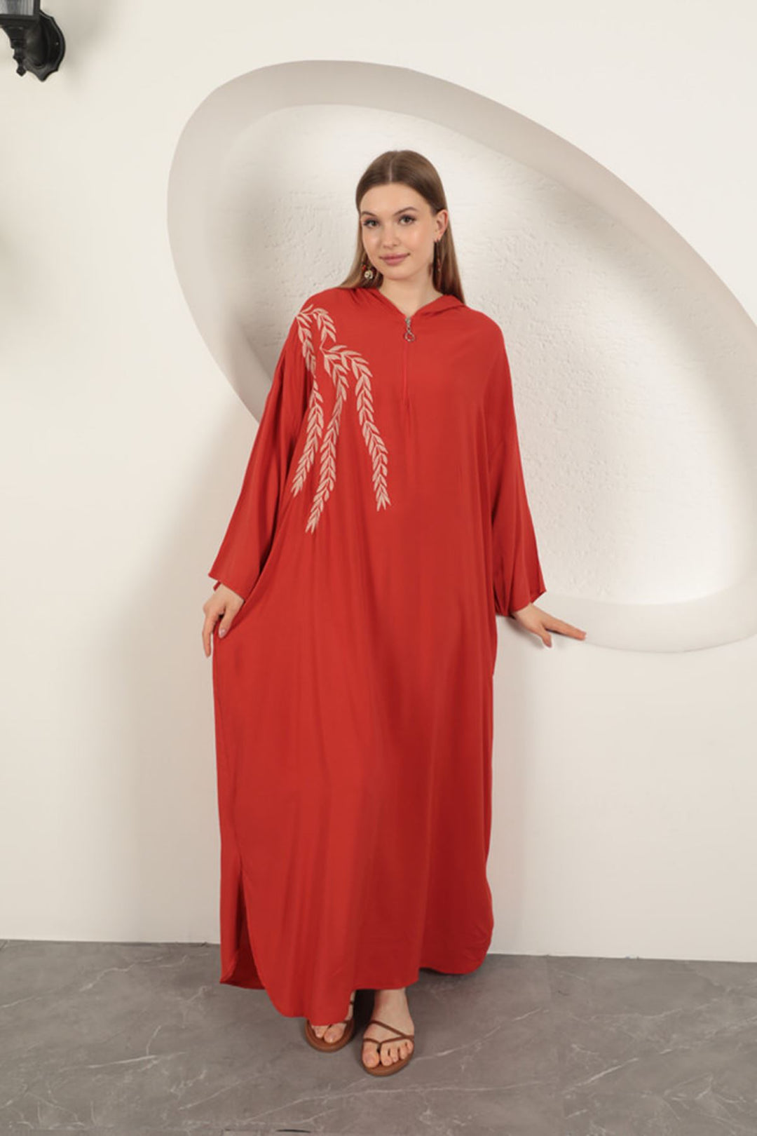 KKT Viscose Leaf Embroidered Dress-Orange - Sheffield