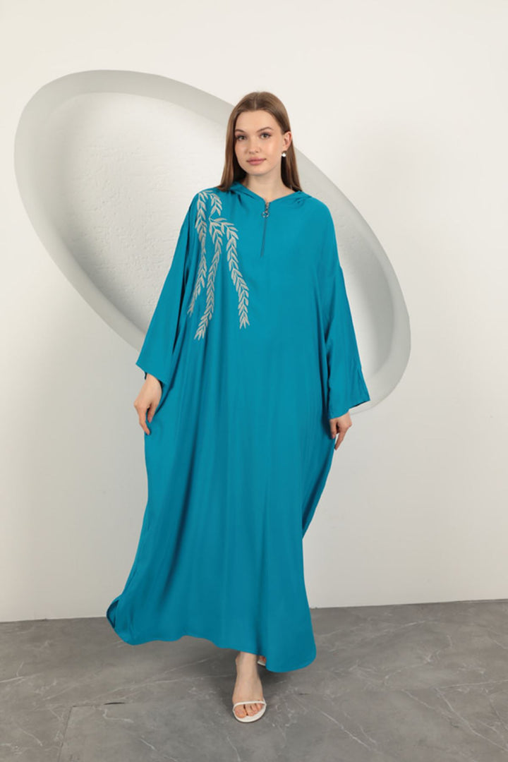 KKT Viscose Leaf Embroidered Dress-Blue - Delft