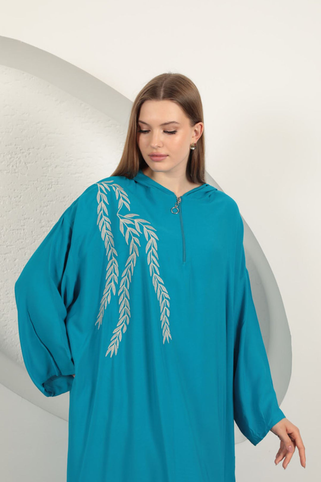 KKT Viscose Leaf Embroidered Dress-Blue - Delft