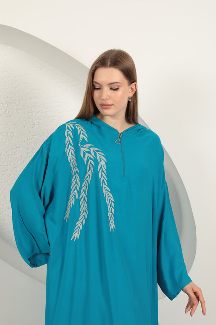 KKT Viscose Leaf Embroidered Dress-Blue - Delft