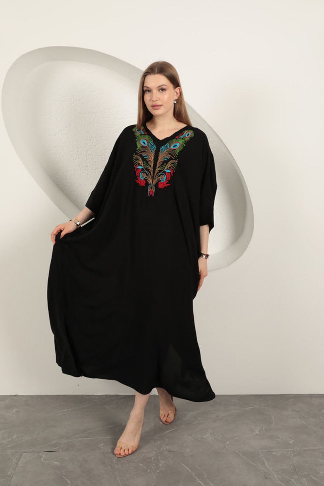 KKT Viscose Fabric Embroidered Dress-Black - Ocuilan de Arteaga