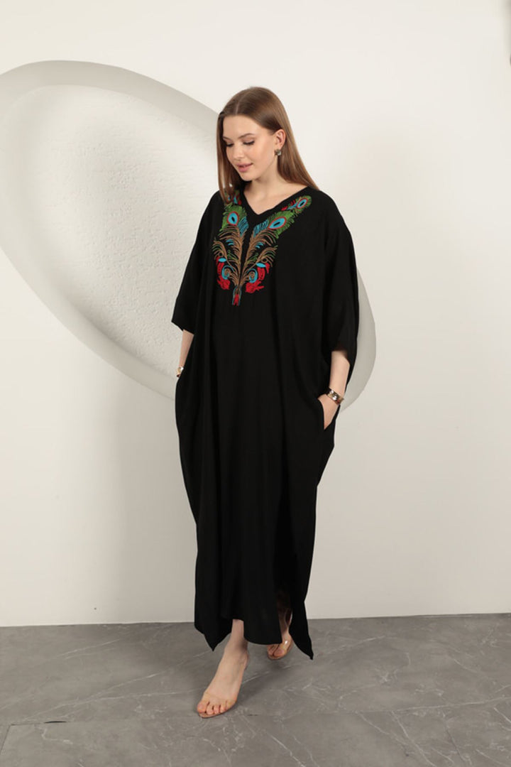 KKT Viscose Fabric Embroidered Dress-Black - Ocuilan de Arteaga