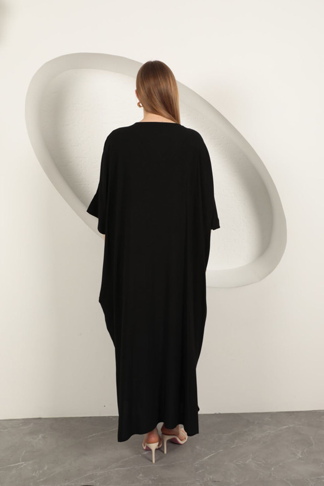 KKT Viscose Collar Butterfly Embroidered Dress-Black - San Javier