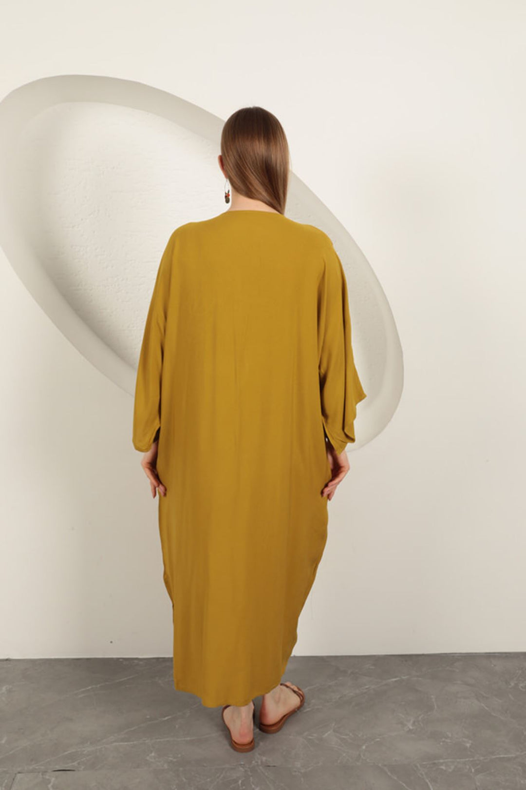 KKT Viscose Left Key Embroidered Dress-Mustard - Aurora