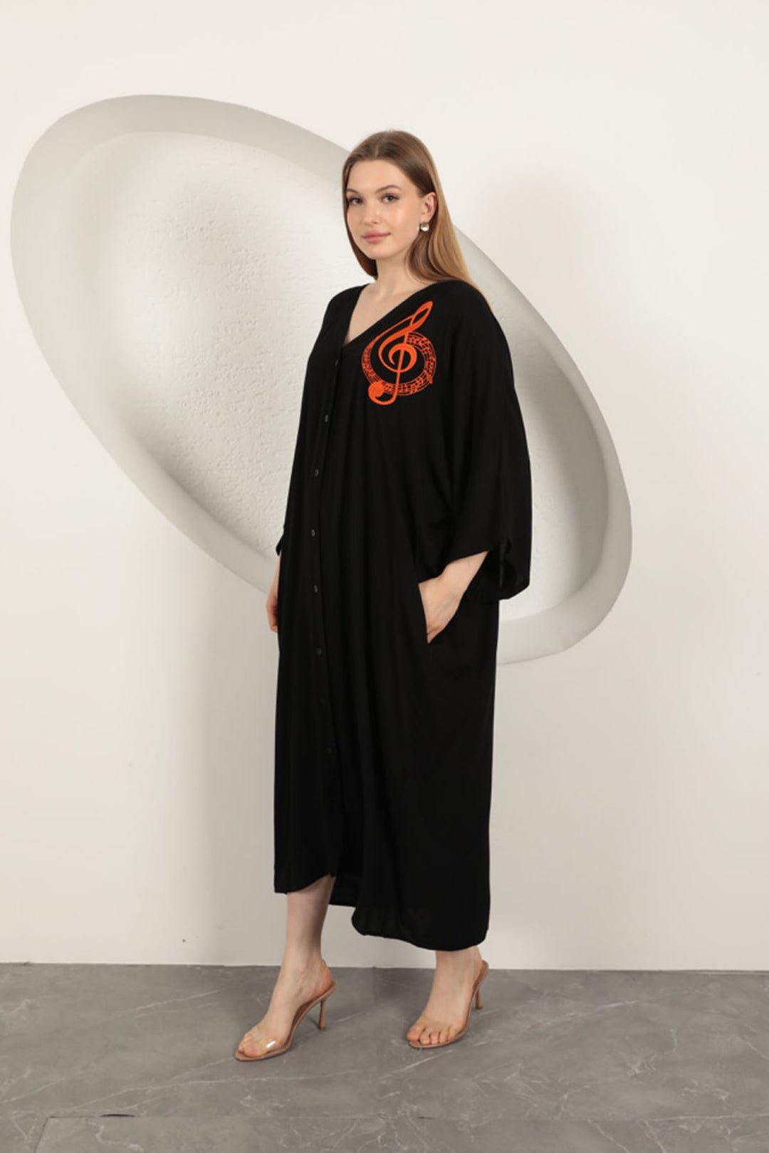 KKT Viscose Left Key Embroidered Dress-Black - Leith