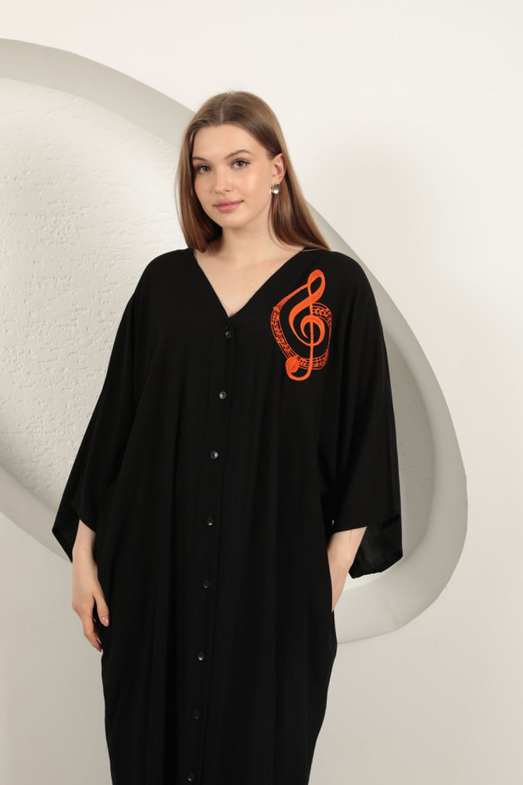 KKT Viscose Left Key Embroidered Dress-Black - Leith