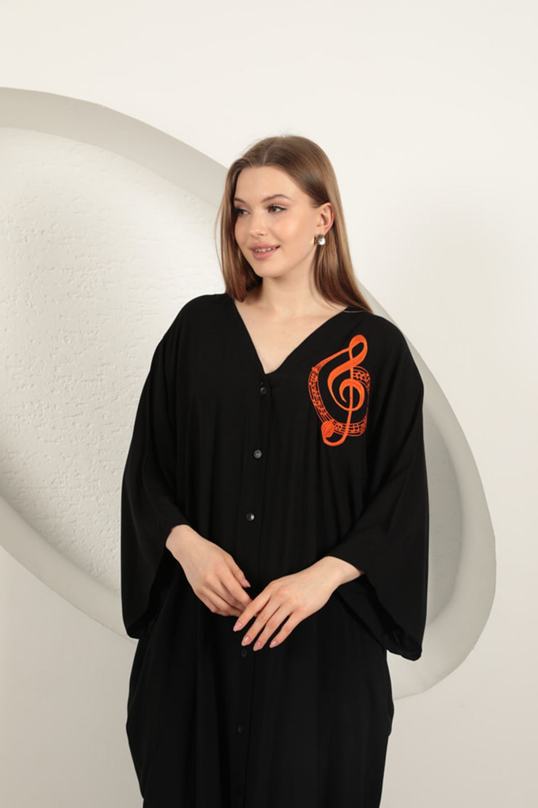 KKT Viscose Left Key Embroidered Dress-Black - Leith