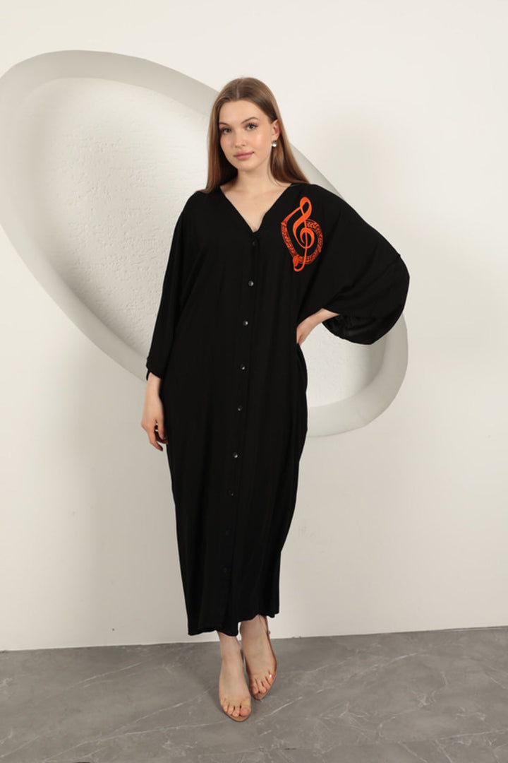KKT Viscose Left Key Embroidered Dress-Black - Leith