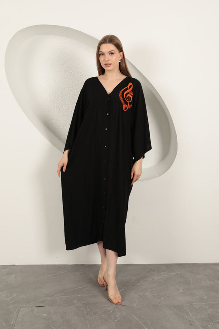 KKT Viscose Left Key Embroidered Dress-Black - Leith