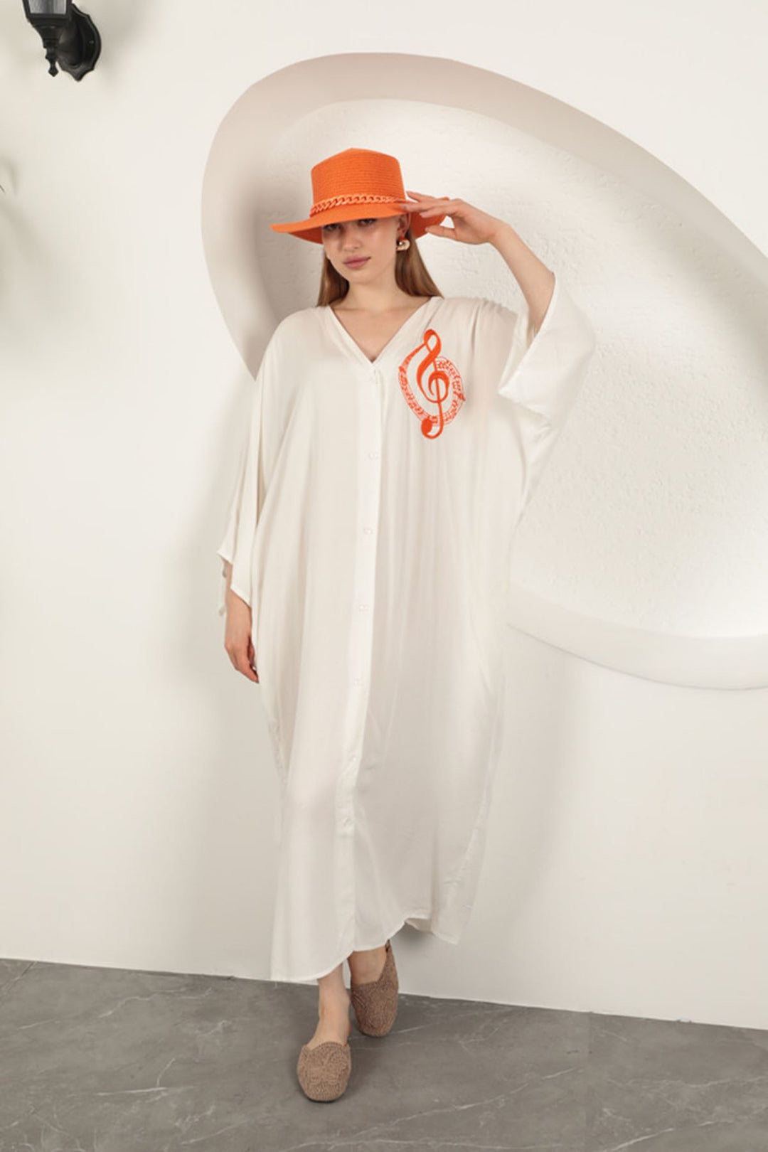 KKT Viscose Left Key Embroidered Dress-Ecru - Santurce-Antiguo