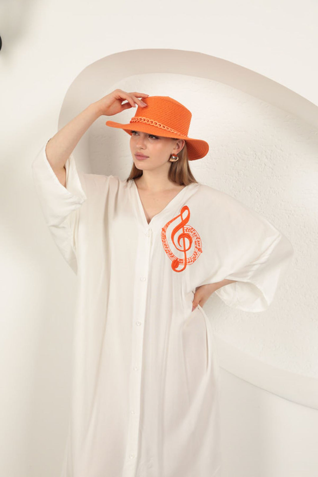 KKT Viscose Left Key Embroidered Dress-Ecru - Santurce-Antiguo