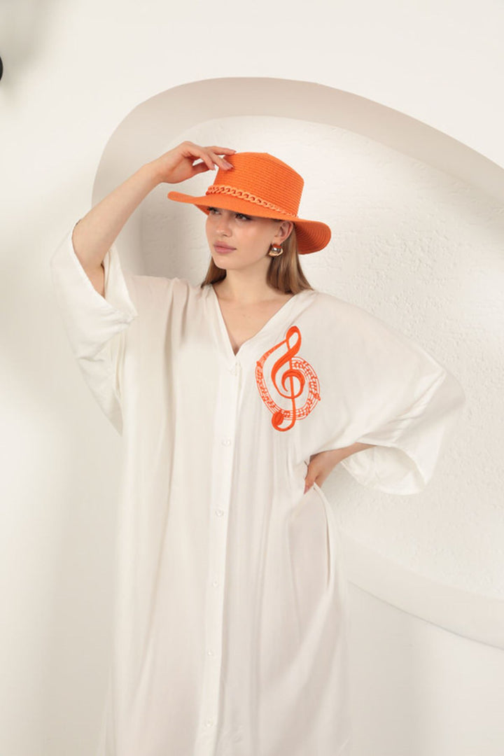 KKT Viscose Left Key Embroidered Dress-Ecru - Santurce-Antiguo