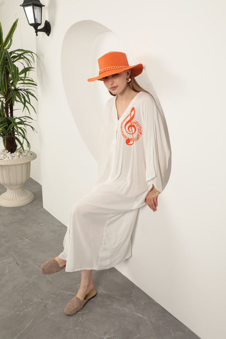 KKT Viscose Left Key Embroidered Dress-Ecru - Santurce-Antiguo