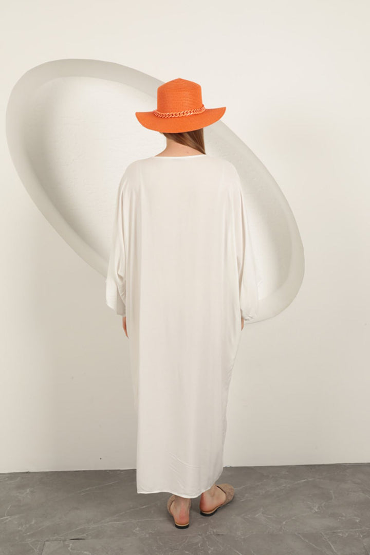 KKT Viscose Left Key Embroidered Dress-Ecru - Santurce-Antiguo