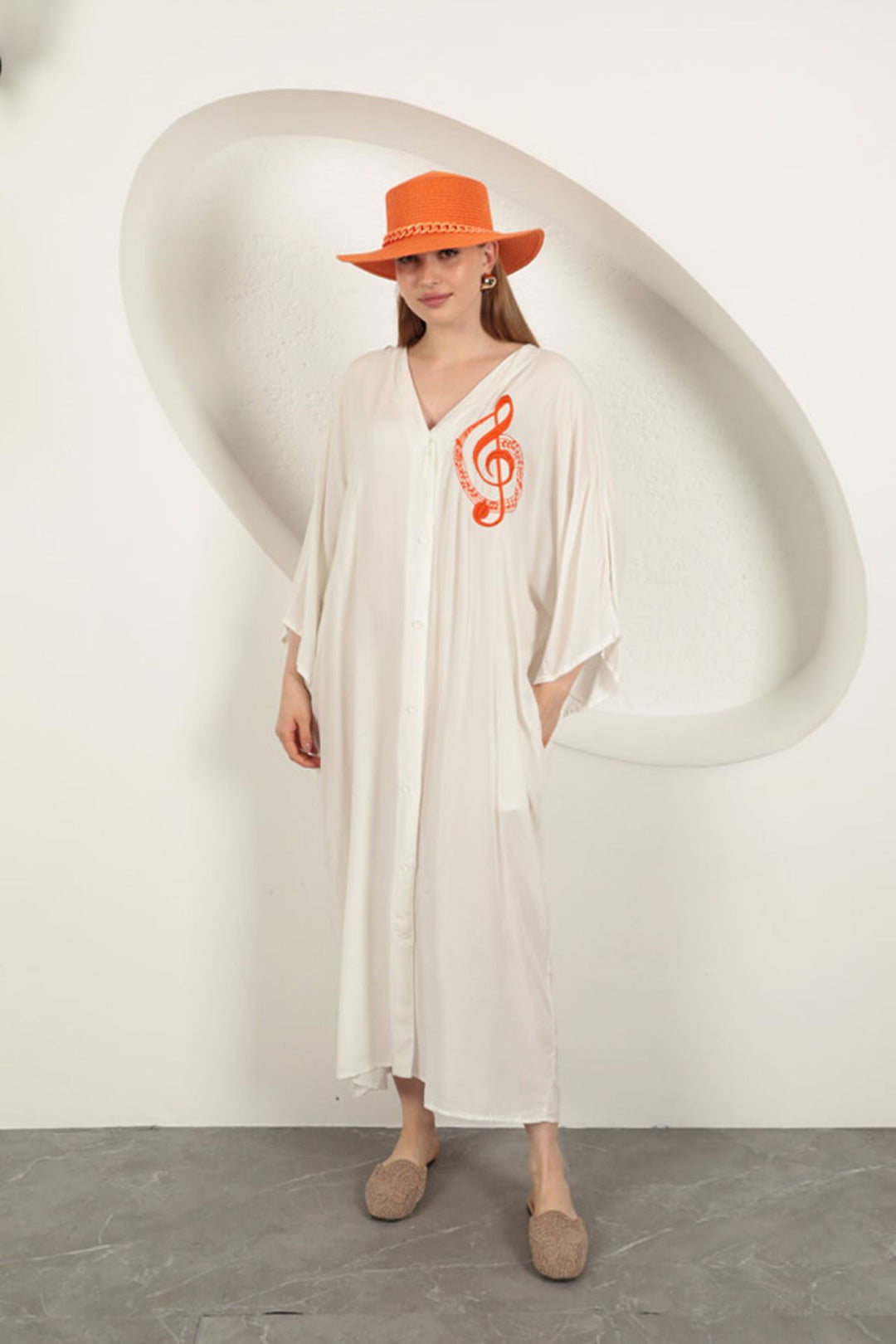 KKT Viscose Left Key Embroidered Dress-Ecru - Santurce-Antiguo