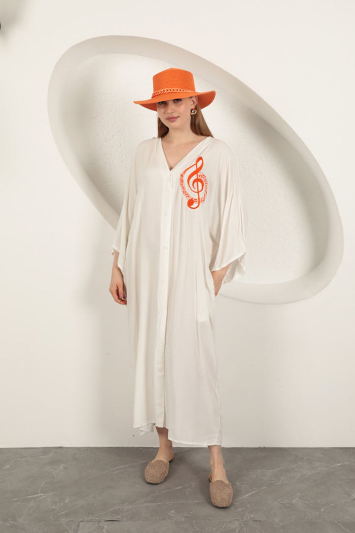 KKT Viscose Left Key Embroidered Dress-Ecru - Santurce-Antiguo