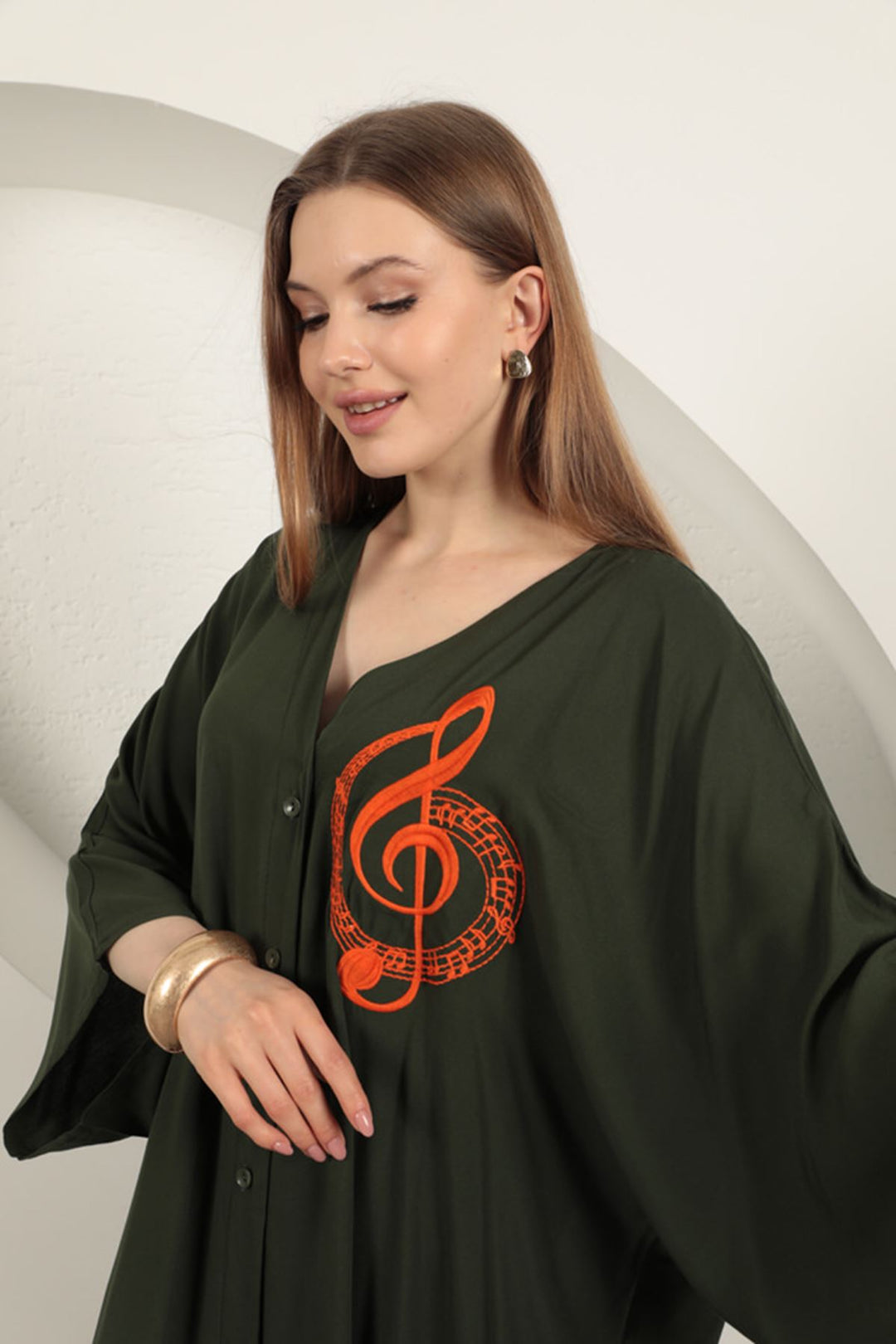 KKT Viscose Left Key Embroidered Dress-Khaki - Cortlandt