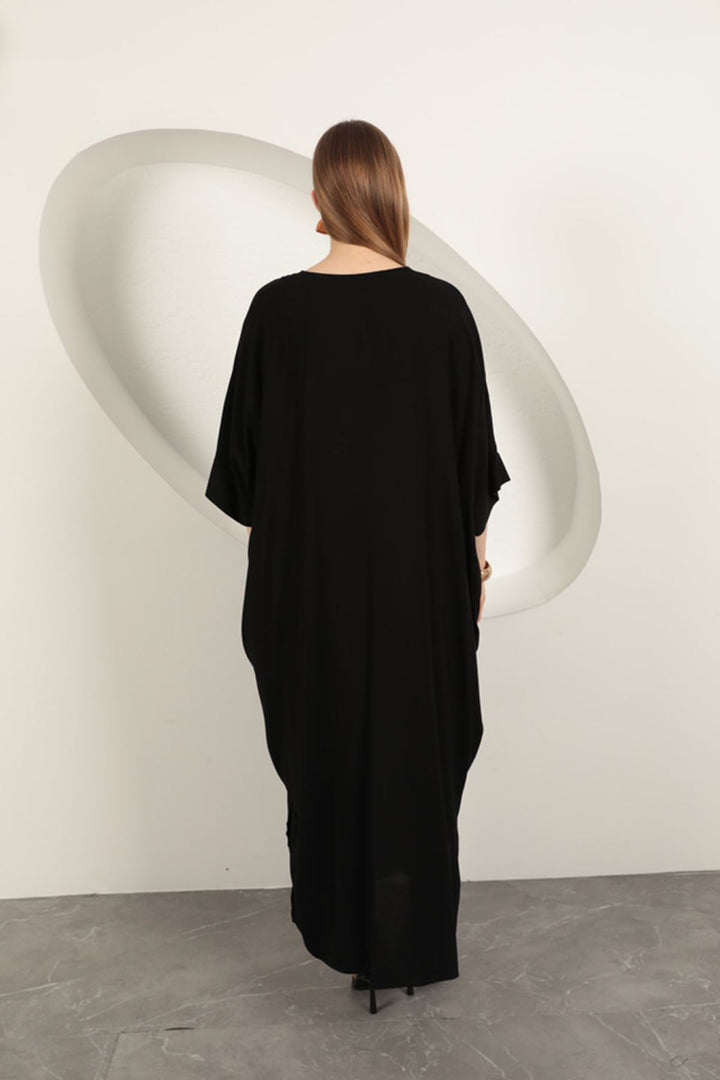 KKT Viscose Fabric Embroidered Dress-Black - Tonalá