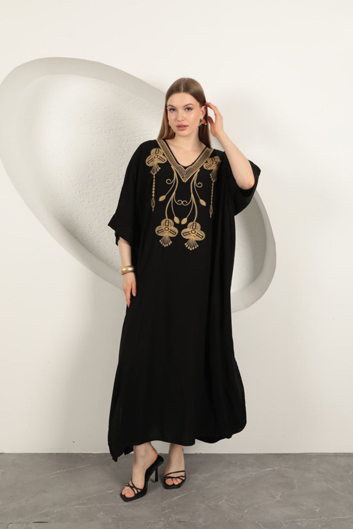 KKT Viscose Fabric Embroidered Dress-Black - Tonalá