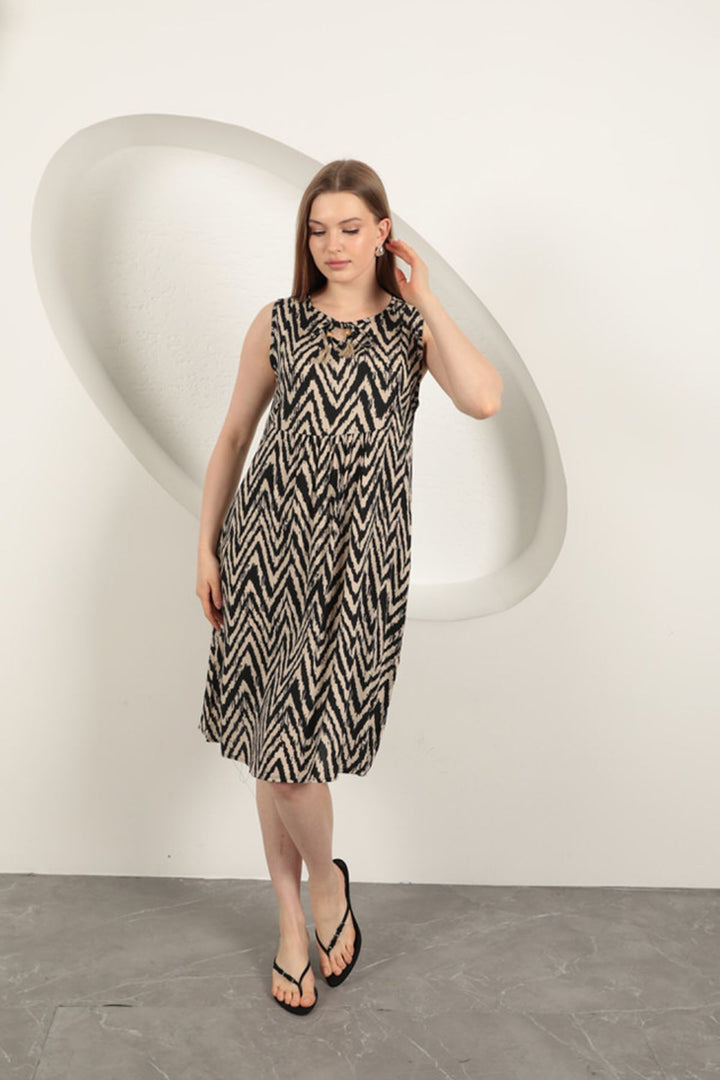 KKT Viscose Fabric Striped Dress-Beige - Princeton