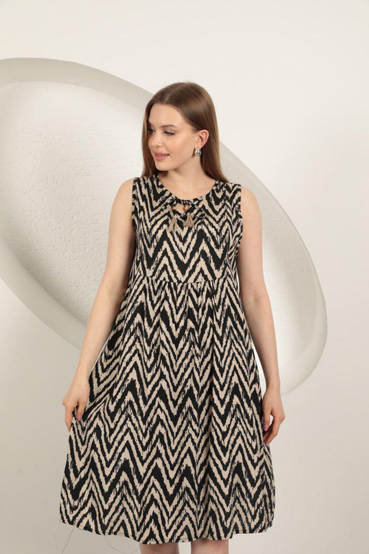 KKT Viscose Fabric Striped Dress-Beige - Princeton