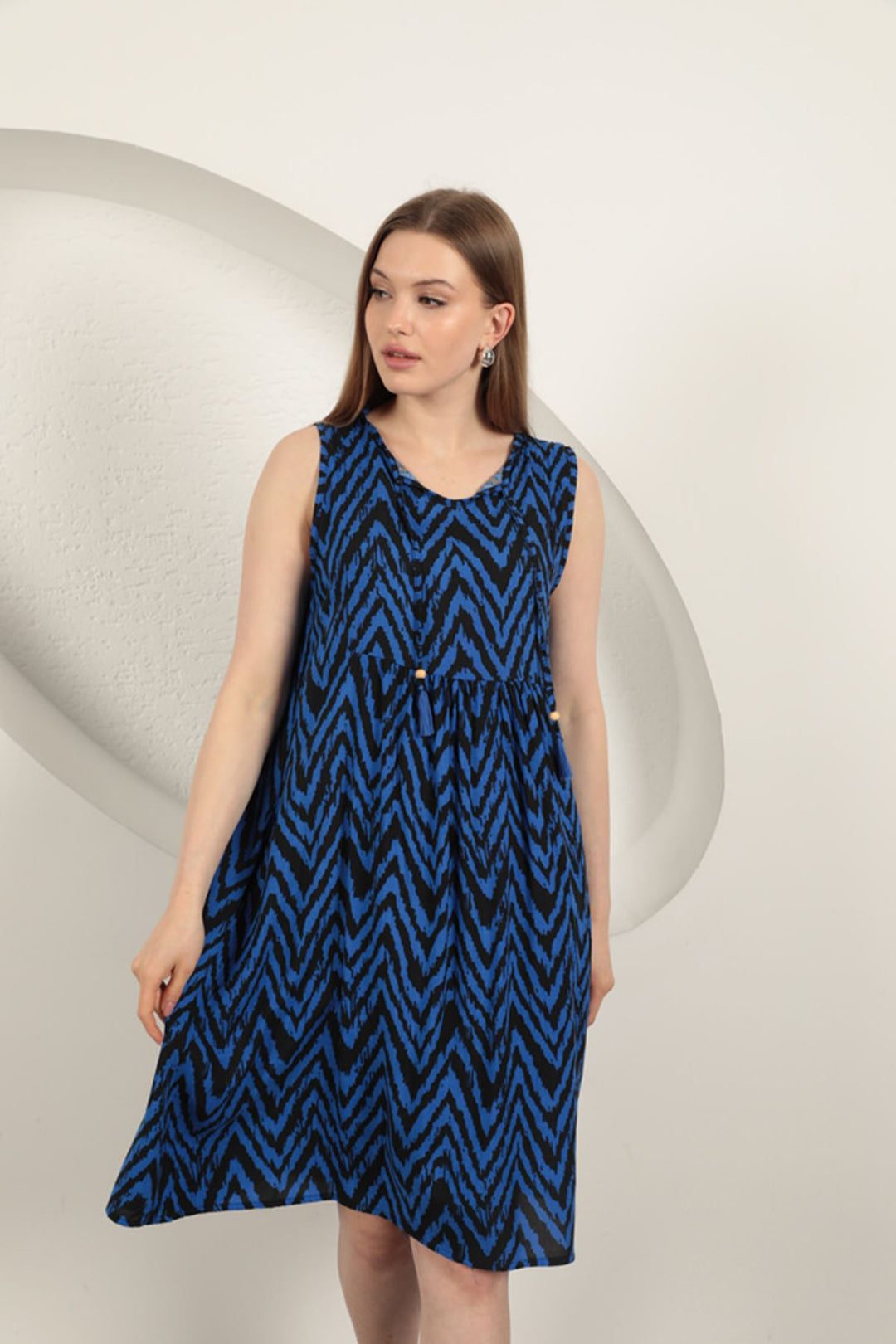 KKT Viscose Fabric Striped Dress-Sax - Andover