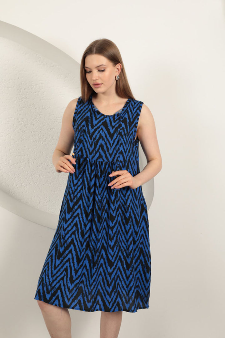 KKT Viscose Fabric Striped Dress-Sax - Andover