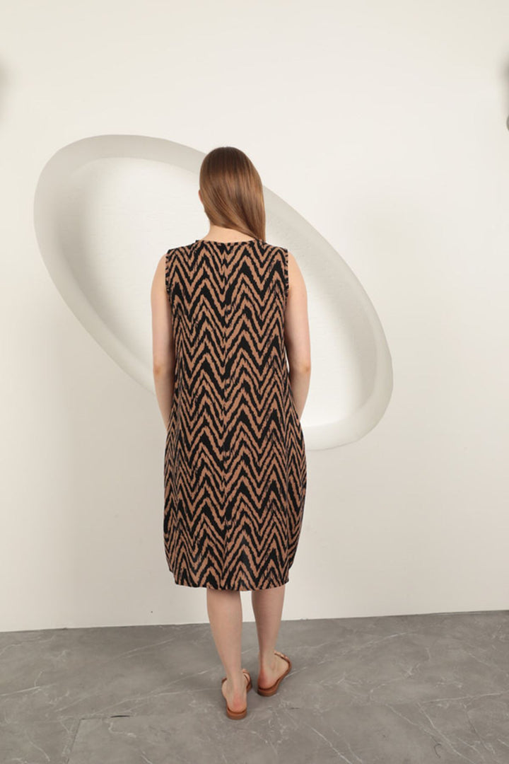 KKT Viscose Fabric Striped Dress-Coffee - Reggio di Calabria