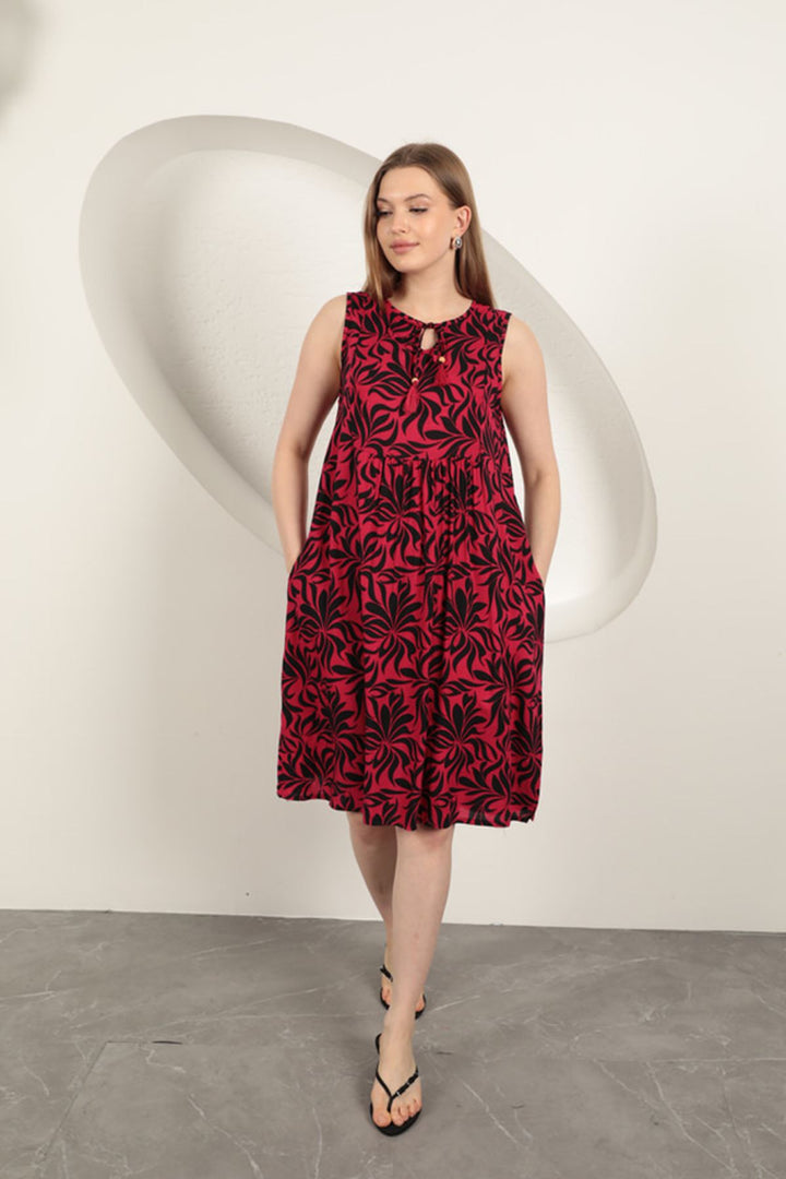 KKT Viscose Fabric Leaf Patterned Dress-Fuchsia - Coral Gables