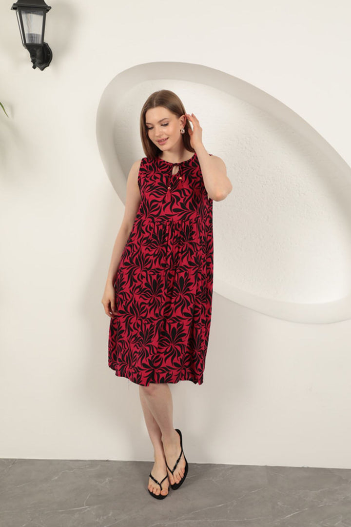 KKT Viscose Fabric Leaf Patterned Dress-Fuchsia - Coral Gables