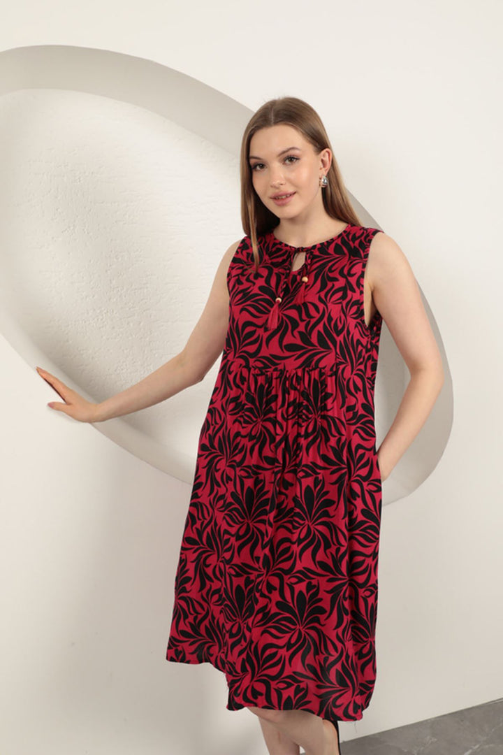 KKT Viscose Fabric Leaf Patterned Dress-Fuchsia - Coral Gables