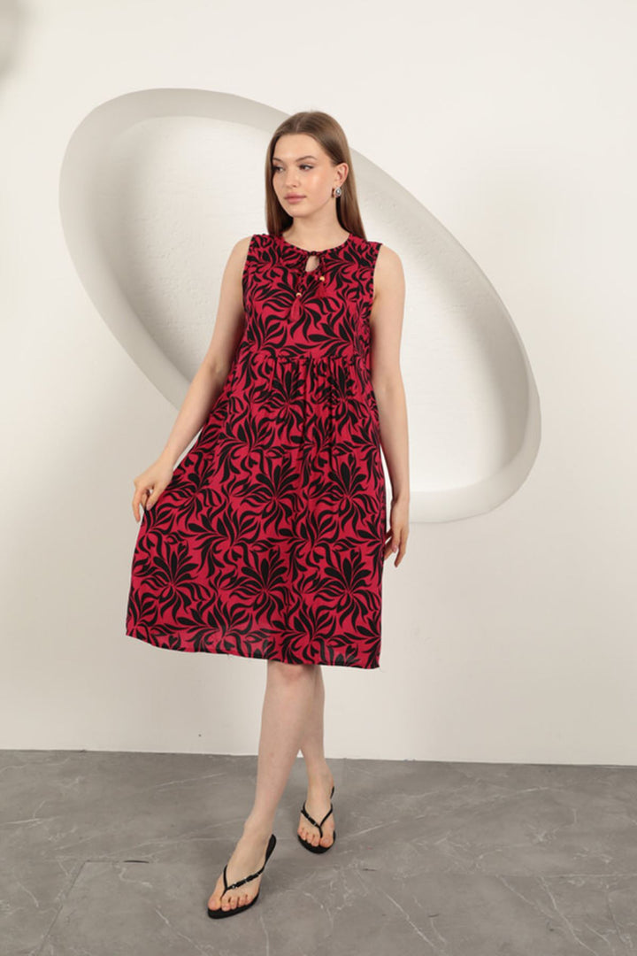 KKT Viscose Fabric Leaf Patterned Dress-Fuchsia - Coral Gables