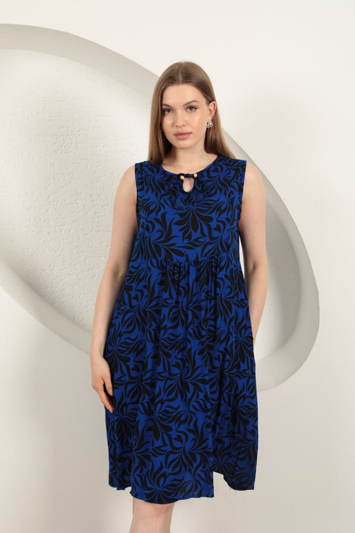 KKT Viscose Fabric Leaf Patterned Dress-Sax - Oyster Bay