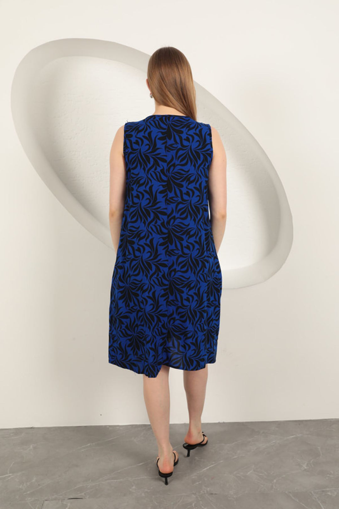KKT Viscose Fabric Leaf Patterned Dress-Sax - Oyster Bay