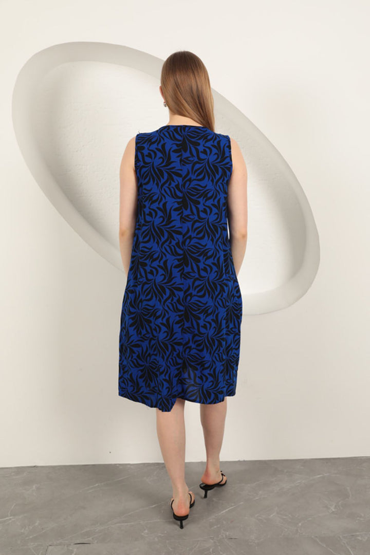 KKT Viscose Fabric Leaf Patterned Dress-Sax - Oyster Bay