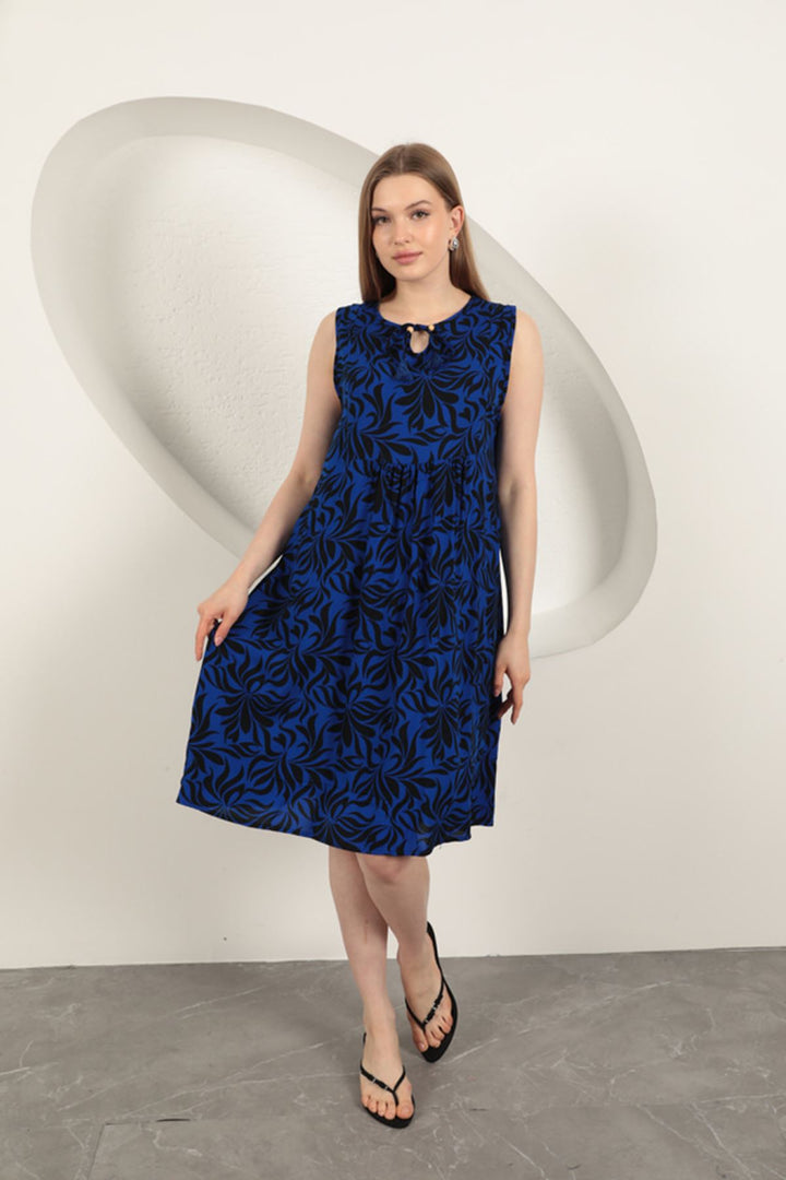 KKT Viscose Fabric Leaf Patterned Dress-Sax - Oyster Bay