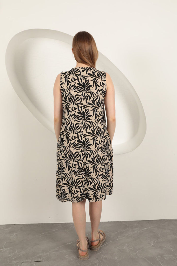 KKT Viscose Fabric Leaf Patterned Dress-Beige - Town Country