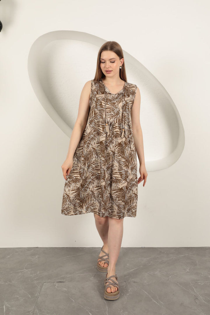 KKT Viscose Fabric Palm Tree Pattern Dress-Coffee - Hobbs