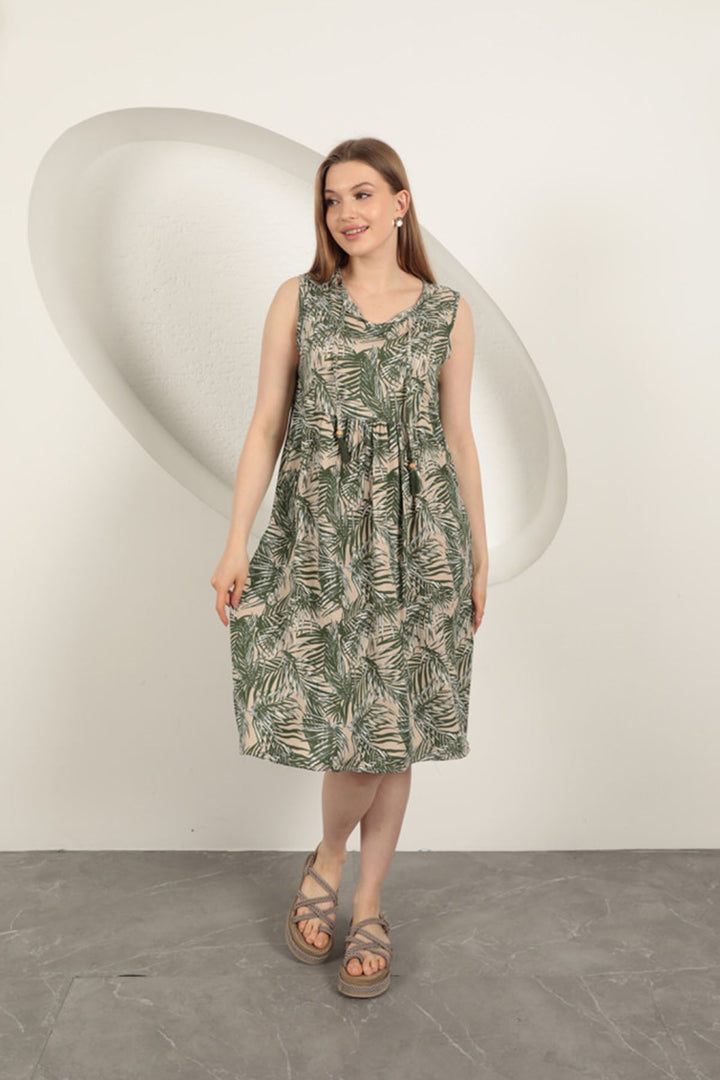 KKT Viscose Fabric Palm Tree Pattern Dress-Green - Winchester