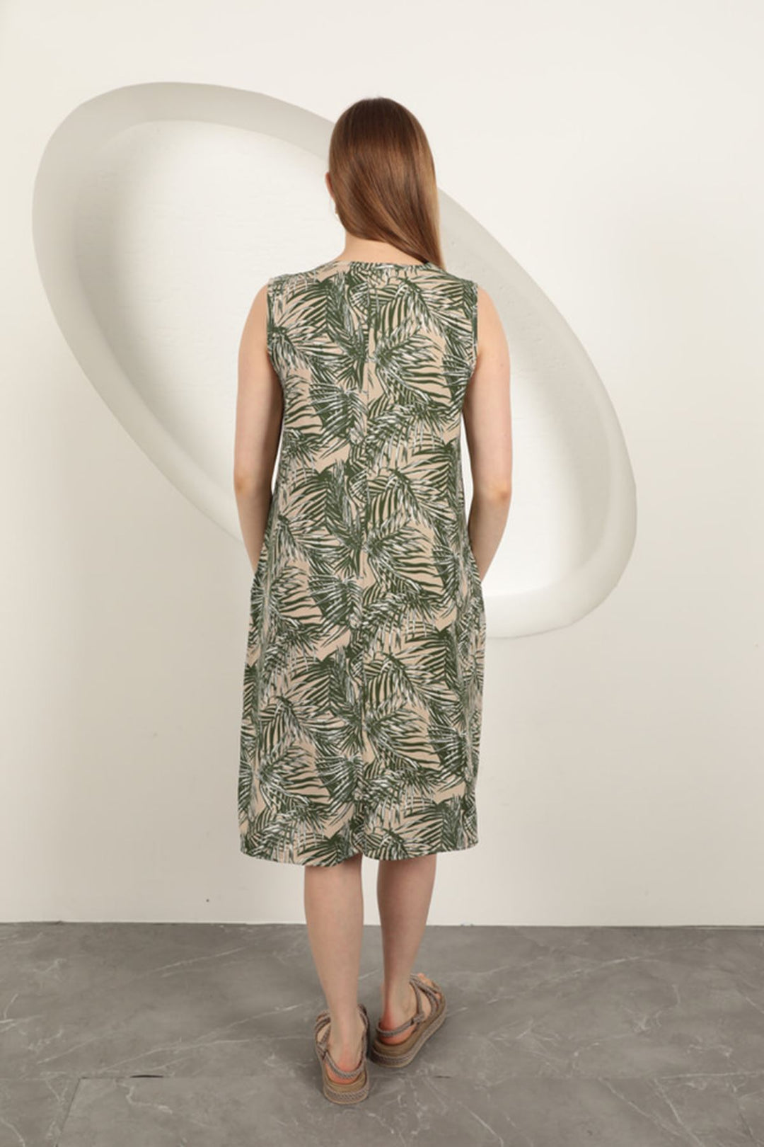 KKT Viscose Fabric Palm Tree Pattern Dress-Green - Winchester