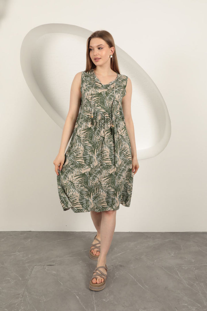 KKT Viscose Fabric Palm Tree Pattern Dress-Green - Winchester