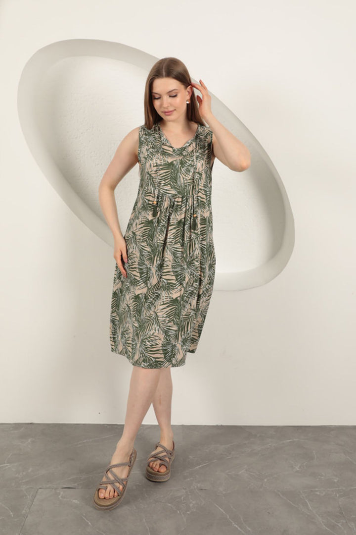KKT Viscose Fabric Palm Tree Pattern Dress-Green - Winchester