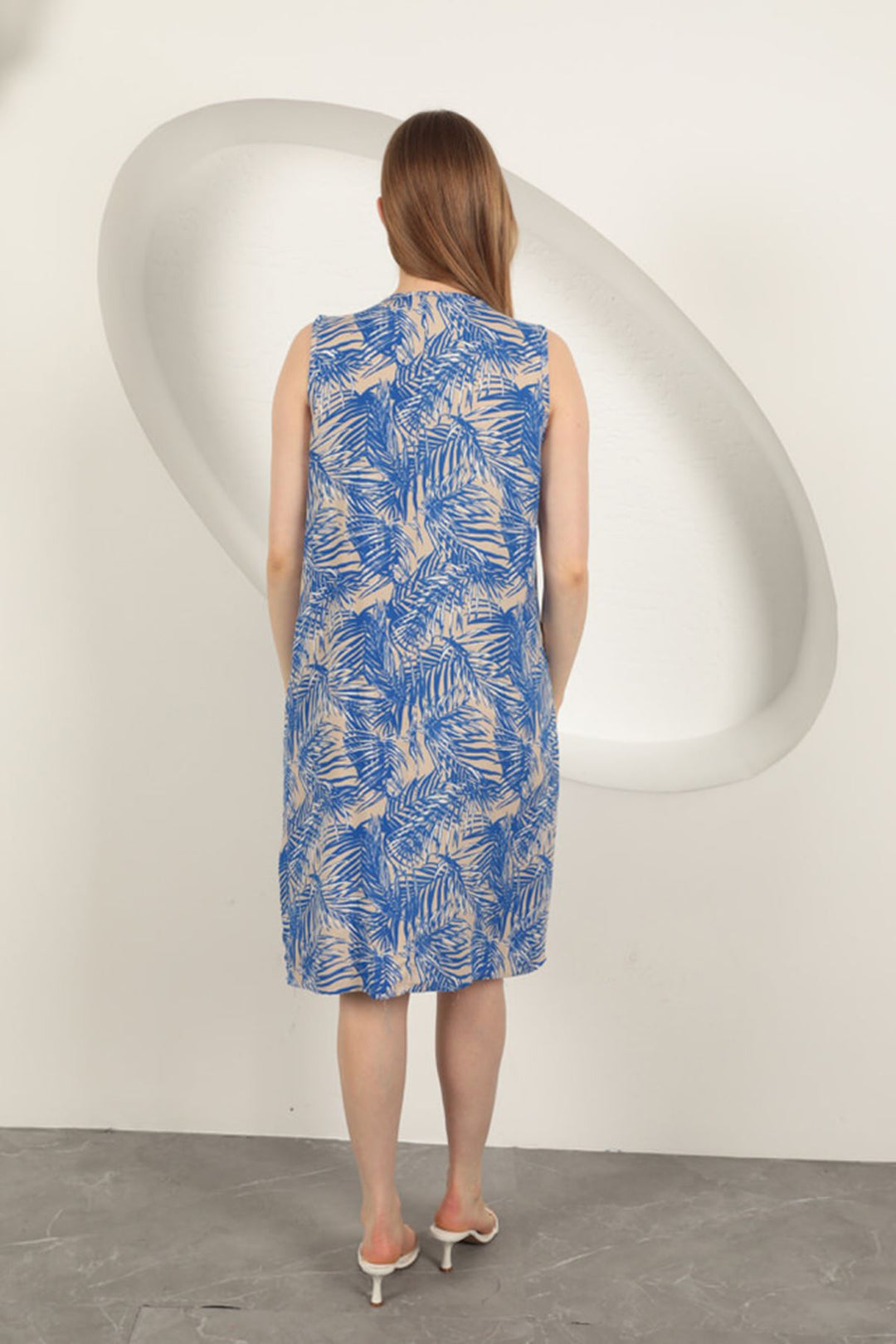 KKT Viscose Fabric Palm Pattern Dress-Sax - Yeovil