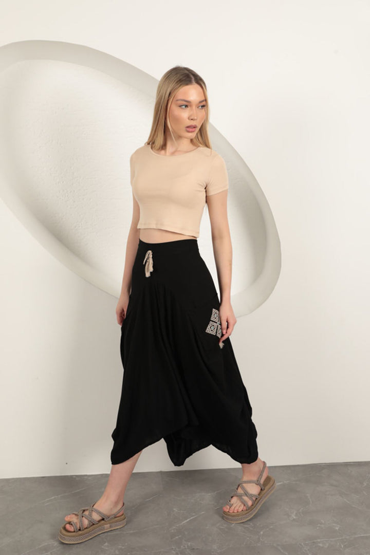 KKT Viscose Fabric Embroidered Skirt-Black - Pensacola