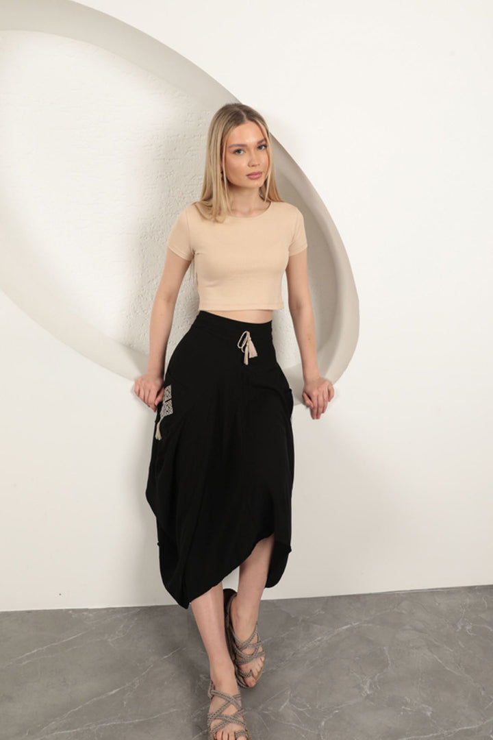 KKT Viscose Fabric Embroidered Skirt-Black - Pensacola