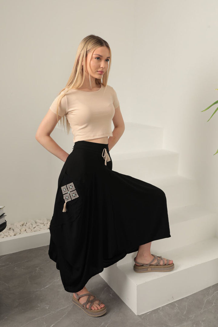 KKT Viscose Fabric Embroidered Skirt-Black - Pensacola