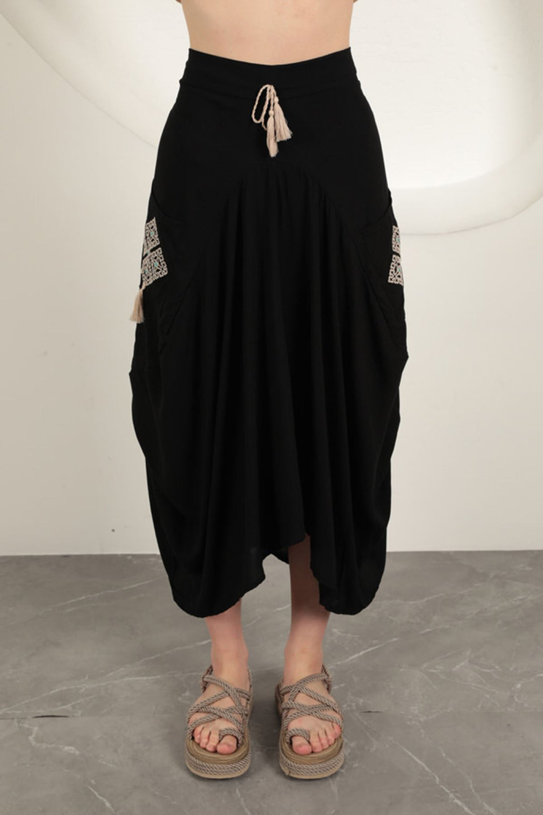 KKT Viscose Fabric Embroidered Skirt-Black - Pensacola