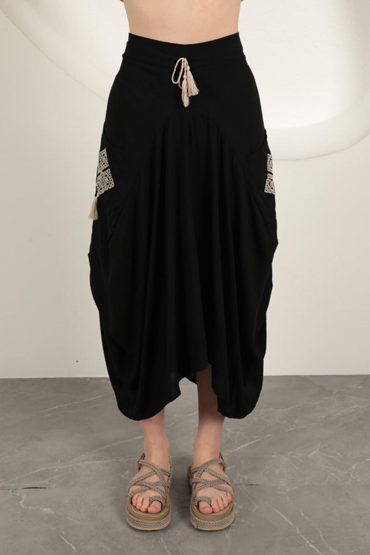 KKT Viscose Fabric Embroidered Skirt-Black - Pensacola